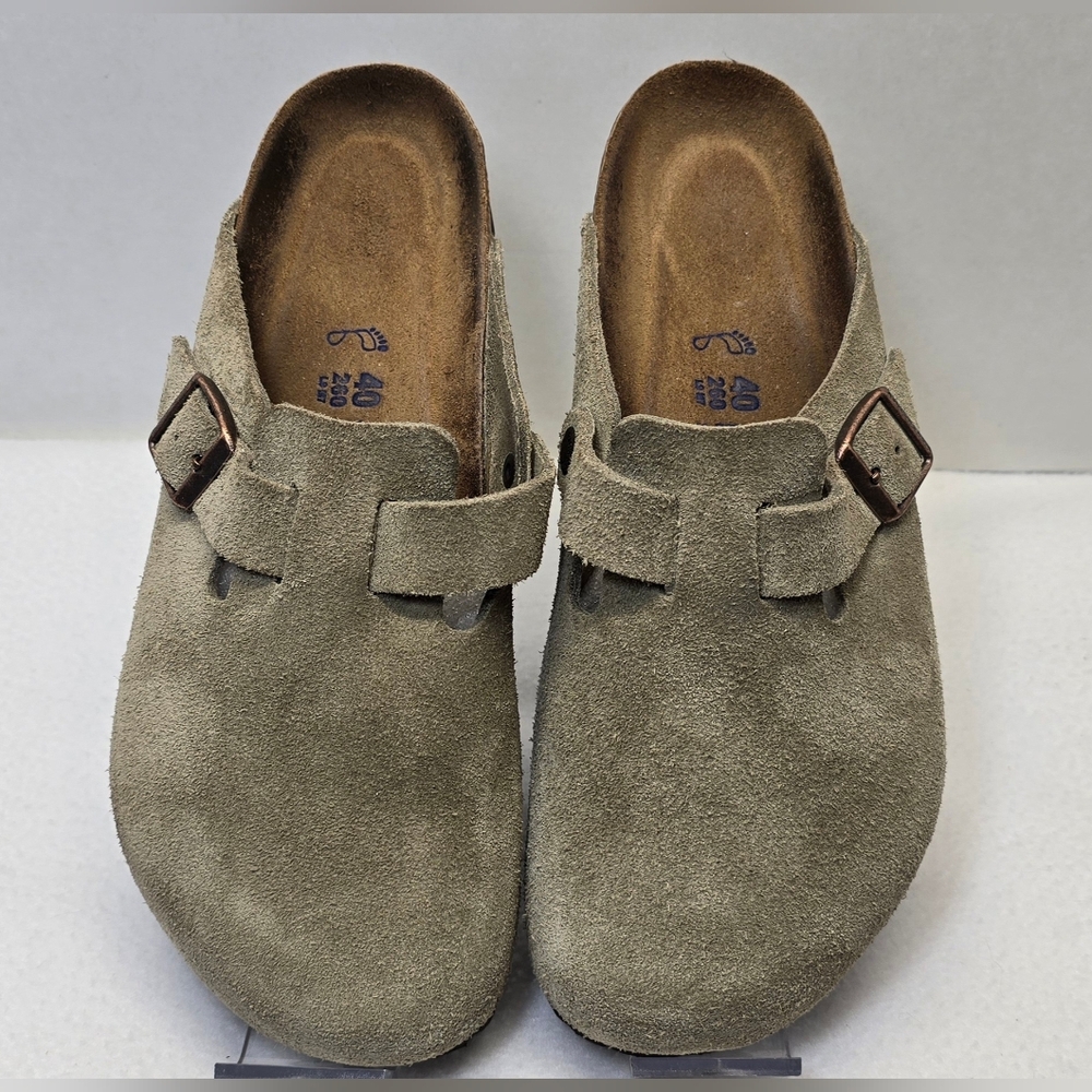Birkenstock Boston Suede Taupe Clogs EU 40 Soft Footbed